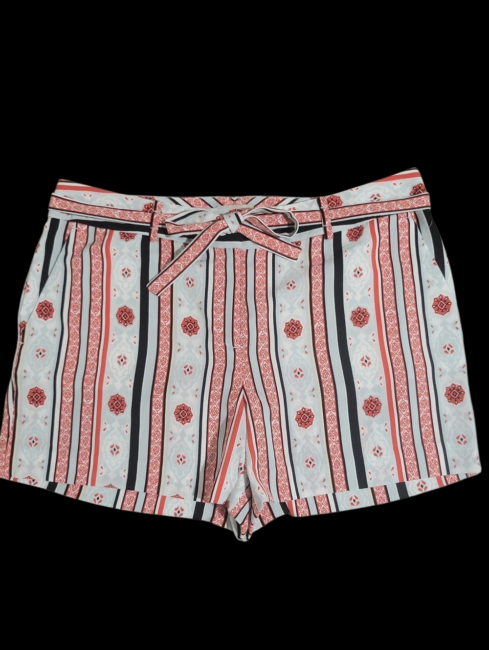 Ann Taylor LOFT Costa 4" Tie Waist Fluid Shorts Size 10  High-Rise Blue Red - Picture 4 of 16